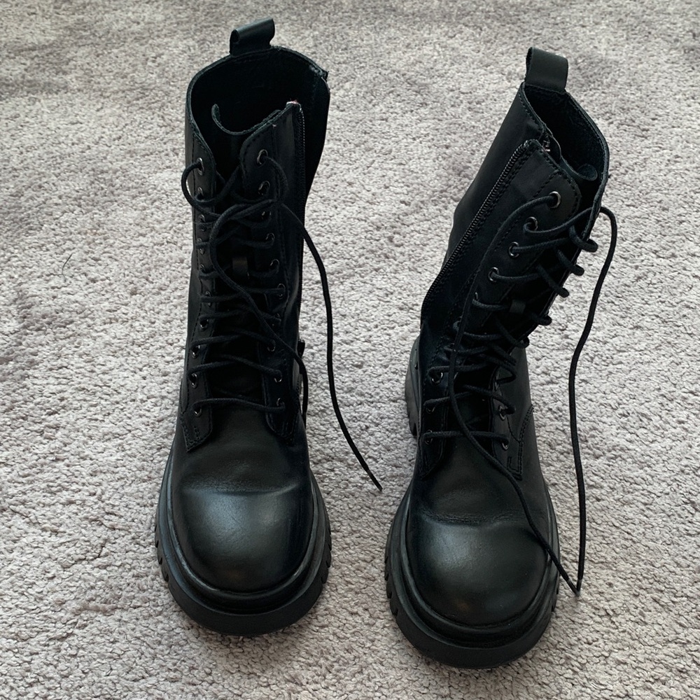 Zara Kids Black Lace-Up Boots